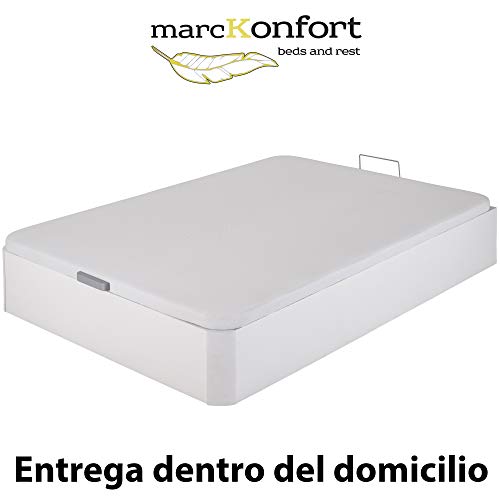 marckonfort Canapé abatible 135X190 de Gran Capacidad con Esquinas Redondeadas en Madera, Base tapizada 3D Transpirable Color Blanco