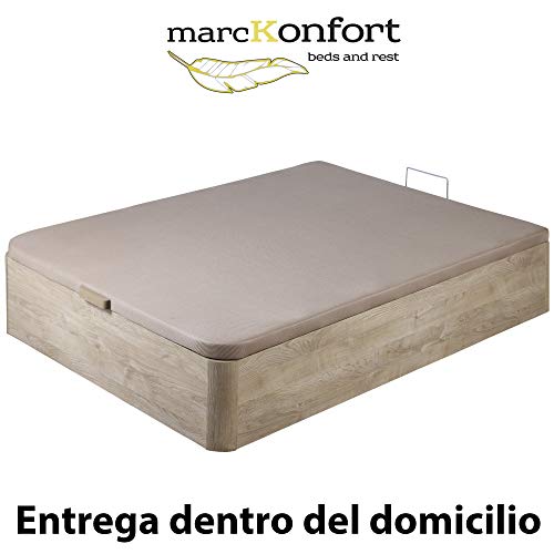 marckonfort Canapé abatible 150X190 de Gran Capacidad con Esquinas Redondeadas en Madera, Base tapizada 3D Transpirable Color Roble