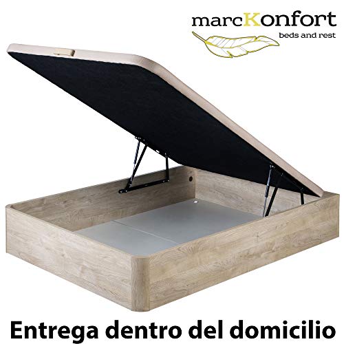 marckonfort Canapé abatible 150X190 de Gran Capacidad con Esquinas Redondeadas en Madera, Base tapizada 3D Transpirable Color Roble