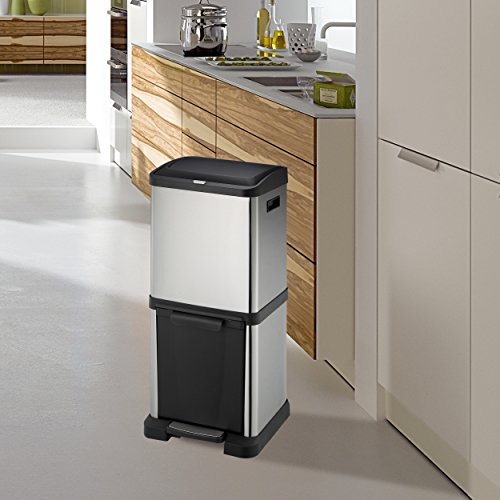 Mari Life Cubo Basura Reciclaje | Contenedor Reciclaje en Acero Inoxidable | 2 Unidades Basura Extraible | Comida, Papel, Vidrio y Plastica | 34 litros (16L + 18L)