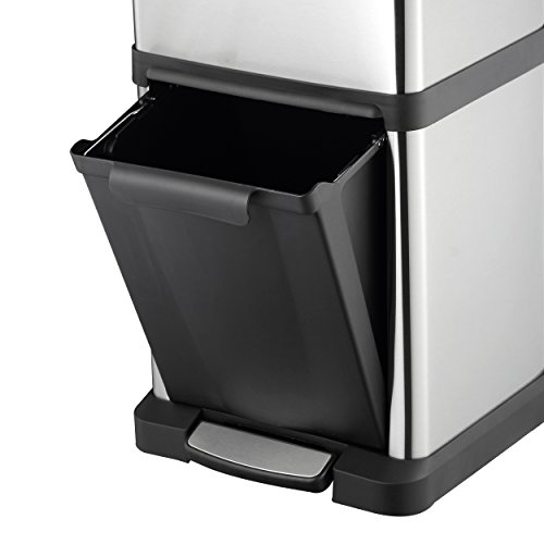 Mari Life Cubo Basura Reciclaje | Contenedor Reciclaje en Acero Inoxidable | 2 Unidades Basura Extraible | Comida, Papel, Vidrio y Plastica | 34 litros (16L + 18L)