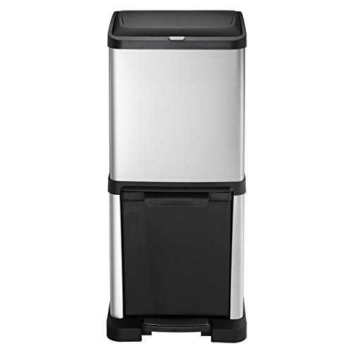 Mari Life Cubo Basura Reciclaje | Contenedor Reciclaje en Acero Inoxidable | 2 Unidades Basura Extraible | Comida, Papel, Vidrio y Plastica | 34 litros (16L + 18L)