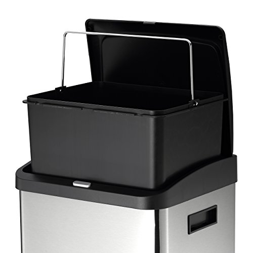 Mari Life Cubo Basura Reciclaje | Contenedor Reciclaje en Acero Inoxidable | 2 Unidades Basura Extraible | Comida, Papel, Vidrio y Plastica | 34 litros (16L + 18L)