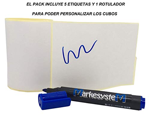 MARKESYSTEM - Cubo HERMÉTICO Catering - Pack de 5 X 1,18 litros - Cubos de Plástico con Tapa - Contenedores Apilables - Envasar Alimentos, Líquidos y Pinturas - Polipropileno Blanco + Kit Etiquetado