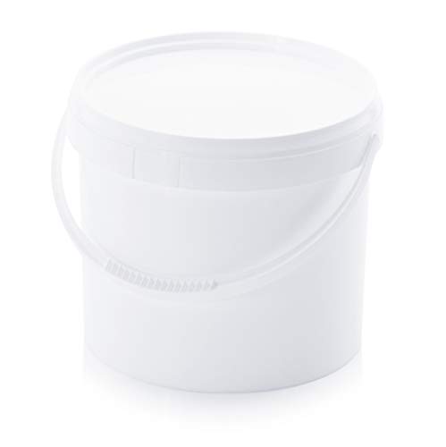 MARKESYSTEM - Cubo HERMÉTICO Catering - Pack de 5 X 8,6 litros - Cubos de Plástico con Tapa - Contenedores Apilables - Envasar Alimentos, Líquidos y Pinturas - Polipropileno Blanco + Kit Etiquetado