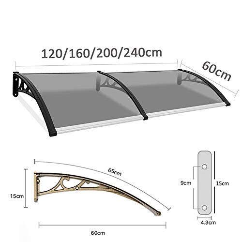Marquesina Puerta Exterior QIANDA Claro Placas De Policarbonato Puerta Ventana Porche A Prueba De Mal Tiempo Cubrir - Tamaños A Elección (Color : Champagne Bracket, Size : 60cmx120cm)