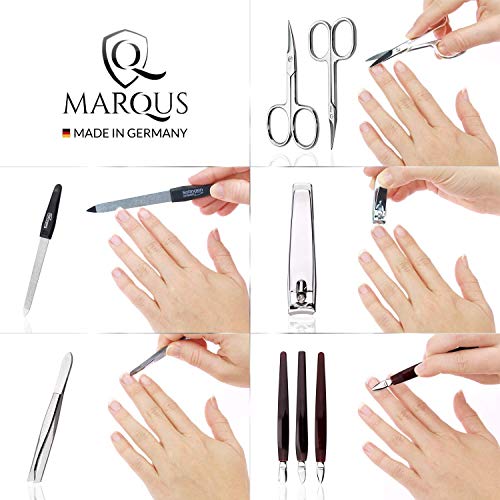 marQus Set de manicura y pedicura de 12 piezas de Solingen Alemania - Set manicura con todo lo necesario para hombre y mujer en estuche de piel auténtica color: azul marino