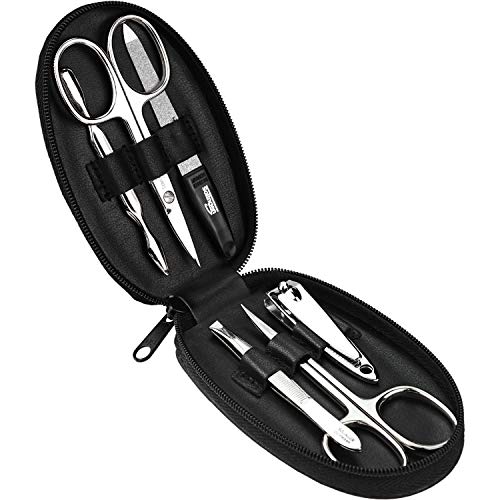 marQus set manicura de 6 piezas de Solingen Alemania - Set de manicura y pedicura para hombre y mujer en estuche de piel auténtica, kit de manicura y pedicura ideal para viaje