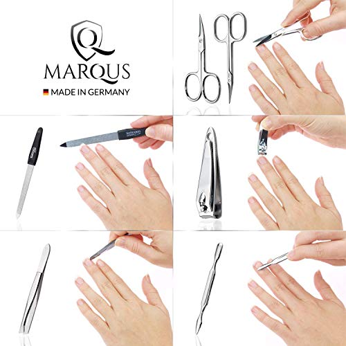 marQus set manicura de 7 piezas de Solingen Alemania - Set de manicura y pedicura en estuche, 2 tijeras, 2 cortaúñas, 2 limas (1 lima cristal) y pinza, para él y ella - limas de uñas profesionales