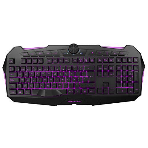 Mars Gaming MK215 - Teclado gaming de membrana (software dual, programable, 5 teclas para macros, 4 perfiles, 4 teclas multimedia, RGB 7 colores, antighosting, teclas desmontables y extras, USB)