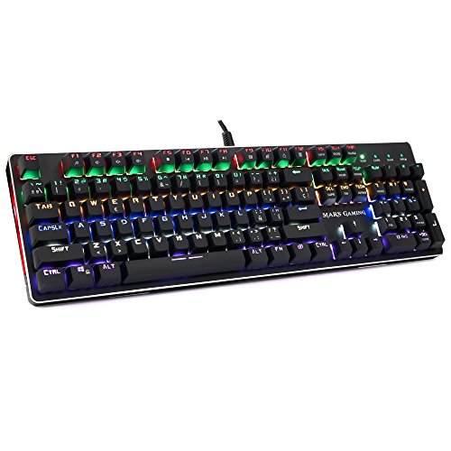 Mars Gaming MK4R - Teclado gaming para PC (Retroiluminado 6 colores, anti-ghosting, 10 perfiles luz, 6 efectos luz, Iluminación lateral RGB flow, 16 teclas control funciones, USB, Switch ROJO), negro