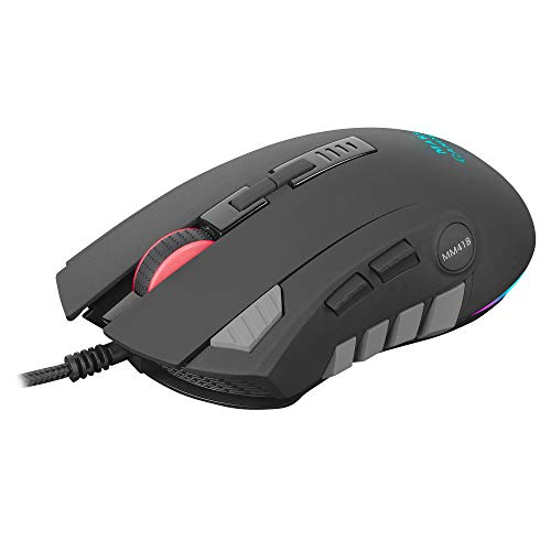 Mars Gaming MM418, Ratón Gaming RGB 3200DPI, Sensor Óptico, 12 botones, Negro