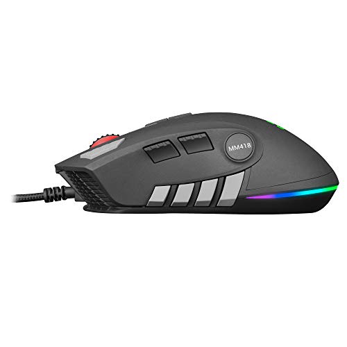 Mars Gaming MM418, Ratón Gaming RGB 3200DPI, Sensor Óptico, 12 botones, Negro