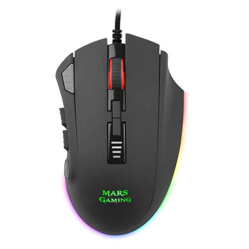 Mars Gaming MM418, Ratón Gaming RGB 3200DPI, Sensor Óptico, 12 botones, Negro