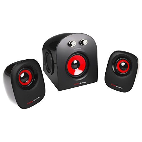 Mars Gaming MS2 - Altavoces gaming (20W potencia, 5 drivers / 3 activos y 2 pasivos, tamaño compacto,subwoofer para graves, USB, Jack 3.5mm, PC / Mac / Smartphone / Tablet), negro y rojo