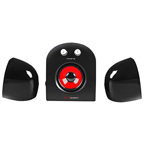 Mars Gaming MS2 - Altavoces gaming (20W potencia, 5 drivers / 3 activos y 2 pasivos, tamaño compacto,subwoofer para graves, USB, Jack 3.5mm, PC / Mac / Smartphone / Tablet), negro y rojo