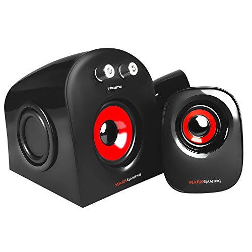 Mars Gaming MS2 - Altavoces gaming (20W potencia, 5 drivers / 3 activos y 2 pasivos, tamaño compacto,subwoofer para graves, USB, Jack 3.5mm, PC / Mac / Smartphone / Tablet), negro y rojo