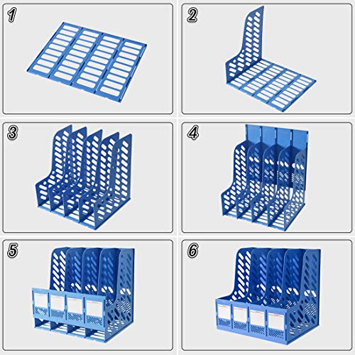 Marte Vanci - Revistero de 4 secciones de plástico resistente con marcos, separadores de archivos, archivador, documento, oficina, escuela, escritorio, caja organizadora, azul