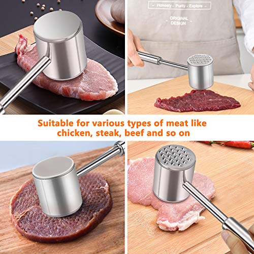 Martillo ablandador de carne, Welltop de acero inoxidable y metal para carne, pollo, pescado, cerdo, doble cara