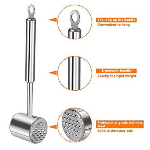 Martillo ablandador de carne, Welltop de acero inoxidable y metal para carne, pollo, pescado, cerdo, doble cara