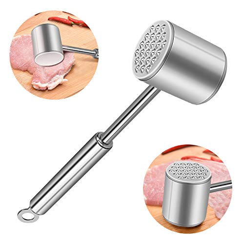 Martillo ablandador de carne, Welltop de acero inoxidable y metal para carne, pollo, pescado, cerdo, doble cara