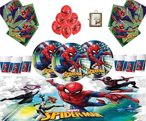 Marvel Spiderman Party Supplies Vajilla Infantil de cumpleaños Spiderman Decorations for 16- Spiderman Plates Globos de látex Marco DE Fotos Gratis & Globo