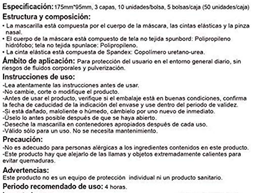 Mascarillas Higiénicas Desechables de Un Sólo Uso, 3 capas 50 unidades (Rosa)