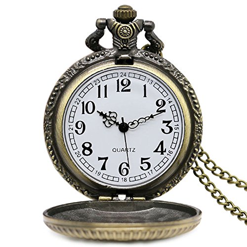 Masón Masónico efecto bronce Retro/Vintage caso hombres de cuarzo reloj de bolsillo collar – en 32 pulgadas/80 cm cadena