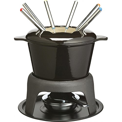 masterclass Kitchen Craft Set de Fondue de Hierro esmaltado (con 6 Pinchos), Color Negro