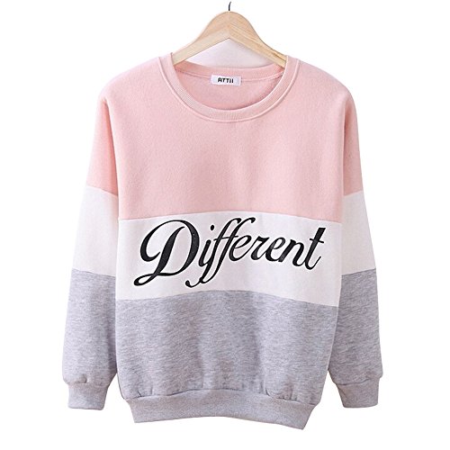 Masterein Las mujeres de lana patchwork letra impresa sudaderas O cuello de manga larga jersey Tops sudaderas