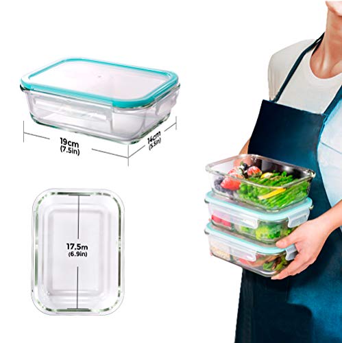 MASTERTOP 6 Contenedores de Almacenamiento de Alimentos de Vidrio/Lunch Bento Box Herméticos 12 piezas (6 Envases + 6 Tapas) Recipientes de Cristal Cocina Restaurante