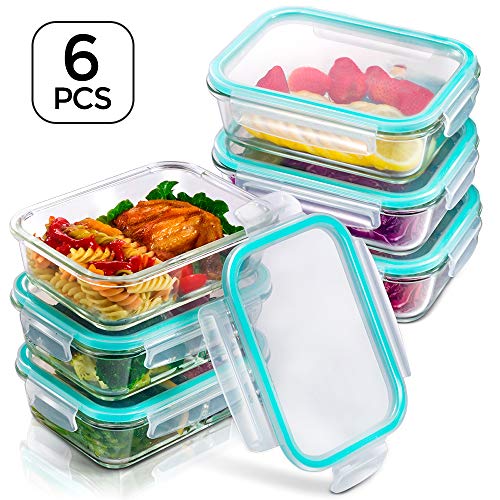 MASTERTOP 6 Contenedores de Almacenamiento de Alimentos de Vidrio/Lunch Bento Box Herméticos 12 piezas (6 Envases + 6 Tapas) Recipientes de Cristal Cocina Restaurante