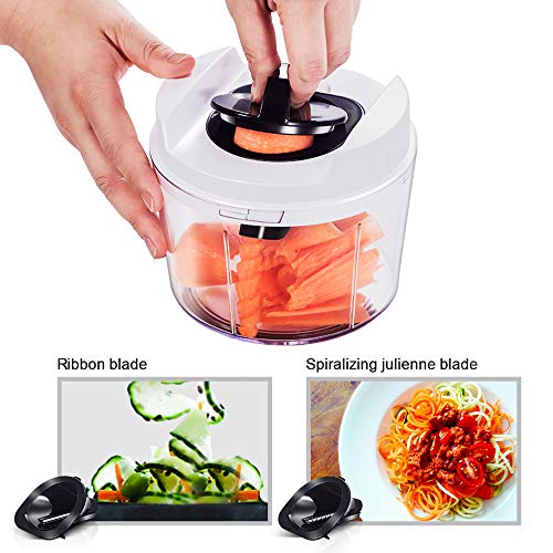 Masthome Picadora Manual con Cuerda,Cortador de Verduras,Trituradora de Alimentos,con 5 Cuchillas de Acero Inoxidable,para Carne,Hierbas,Cebolla,Ajo,Ensalada,Verduras,870ml