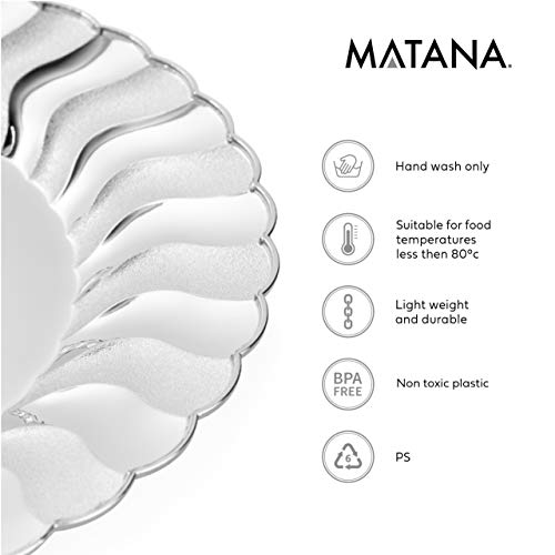 Matana 20 Platos Pequeños Desechables de Plástico Duro, Elegante Acabado Plateado, 19cm| Durable y Reutilizable| Vajilla de Plata Premium| Platos de Ensalada/Postre para Bodas Fiestas Cumpleaños.