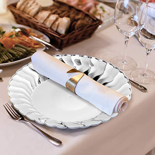 Matana 20 Platos Pequeños Desechables de Plástico Duro, Elegante Acabado Plateado, 19cm| Durable y Reutilizable| Vajilla de Plata Premium| Platos de Ensalada/Postre para Bodas Fiestas Cumpleaños.