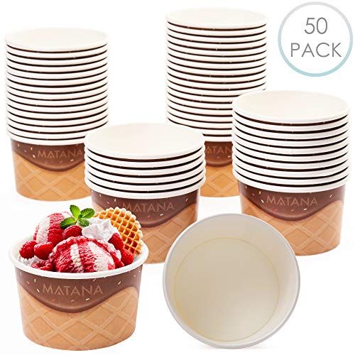 Matana 50 Copas de Helado Desechables Premium, 240ml - Cartón Apilable y Reciclable Cuencos de Helado, Cuencos de Papel de Postre| Excelente en Fiestas, Picnics, Cumpleaños, Barbacoas.