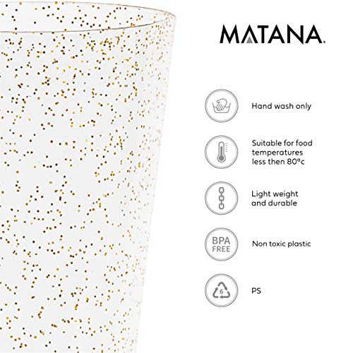 Matana 50 Copas Flautas de Champán de Plástico, Vasos Desechables de 5 oz (150 ml) - Brillo Dorado - Elegante, Resistente y Reutilizables - Ideal para Bodas, Fiestas, Cócteles, Cumpleaños.