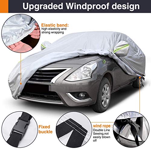 MATCC Funda para Coche Exterior Cubierta del Coche Impermeable Lona Coche Exterior Resistente al Polvo Lluvia Rasguño y Nieve Actualizar 210T(470 * 180 * 150cm)