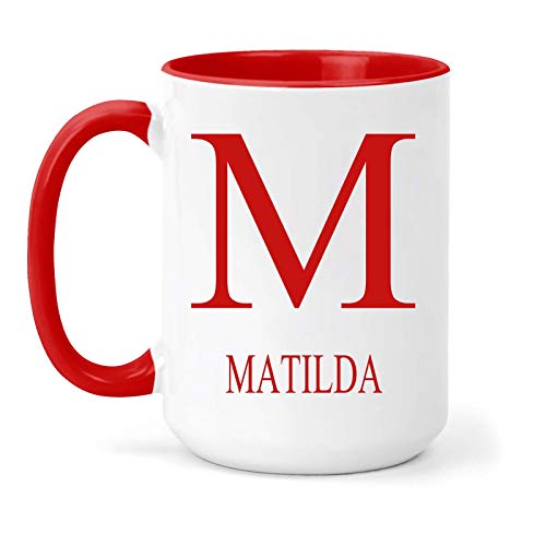 Matilda - Taza, diseño con texto en inglés "Name & Initial", color azul marino