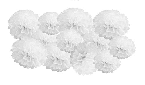 Matissa Paquete de 12 Pompones de Papel tisú Mixto Pompones Blancos guirnaldas Colgantes Decoraciones para Bodas (Todo Blanco, Mezclar 6"y 10" (15 cm y 25 cm))