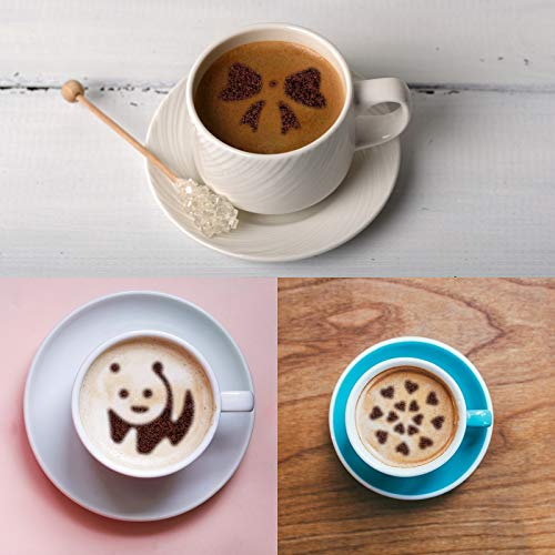 Matogle 23 Pcs Set Cappuccino Stencil Set Cocoa Sprinkler Barista Pen Cuchara metálica Plantillas de café Utensilios para barista Latte Herramientas de decoración Pastel de espuma