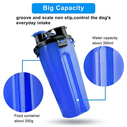 MATT SAGA Botella de Agua para Perros Portatil Envase de Comida para Perros con 2 Plegable Tazones para Perros Gatos Mascotas Adecuado para al Aire Libre Caminar Viajar (Azul)