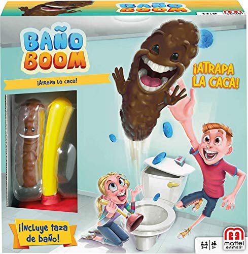 Mattel FWW30 Baño Boom Atrapa la Caca - Juego de mesa infantil de 2 a 4 jugadores, a partir de 5 años