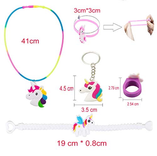 Mattelsen 42 Pcs Regalitos Fiesta Cumpleaños Favores Infantiles - Unicornio llaveros & Pulsera & Anillo de Silicona, Collar de Unicornio y Lazos Cuerda Anillo Diademas Bandas para Niños Niña