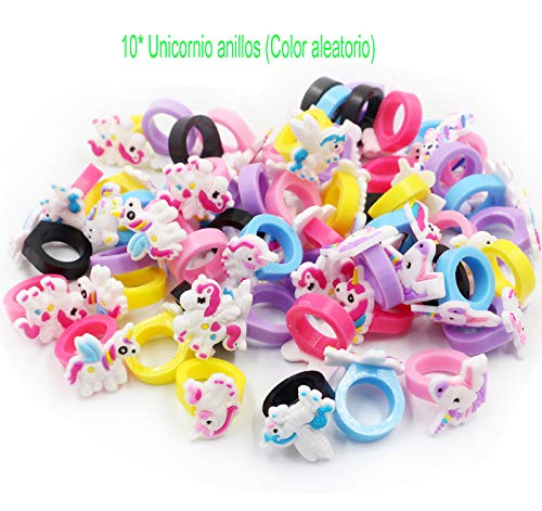 Mattelsen 42 Pcs Regalitos Fiesta Cumpleaños Favores Infantiles - Unicornio llaveros & Pulsera & Anillo de Silicona, Collar de Unicornio y Lazos Cuerda Anillo Diademas Bandas para Niños Niña