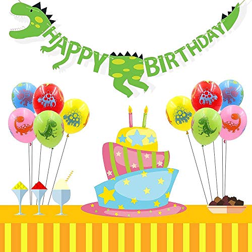 Mattelsen Decoración de Cumpleaños Dinosaurios 3D Happy Birthday Banner, Globos Helio Gigante con Látex Globos y Toppers de Magdalena de Dinosaurio Set para Niños Niño Feliz Cumpleaños Decoracion