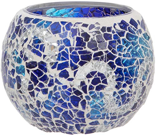 Maturi Portavelas de Cristal Agrietado, Azul, 8 x 7.5cm