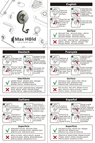 MaxHold Sistema de vacío Soltero Ganchos para colgadores - No-perforar - Acero inoxidable Nunca Moho - almacenamiento de la cocina&baño