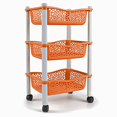 Maxi Nature Kitchenware Carrito Cocina con Ruedas Auxiliar Carrito Frutas y Verduras Organizador frutero Carro verdulero Modernos Plastico de Uso Rudo - Naranja