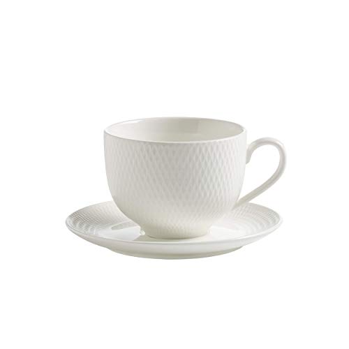 Maxwell y Williams Basics Diamantes Taza de té y platillo, Blanco, 220 ml, Juego de 4